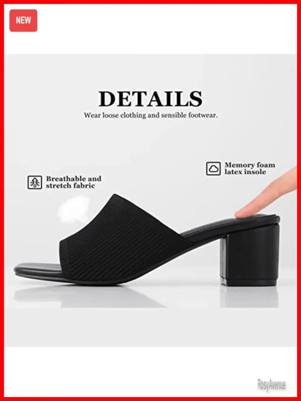 Women's Square Toe Heeled Sandals Mules Low Heel Slip On Knit Shoes
